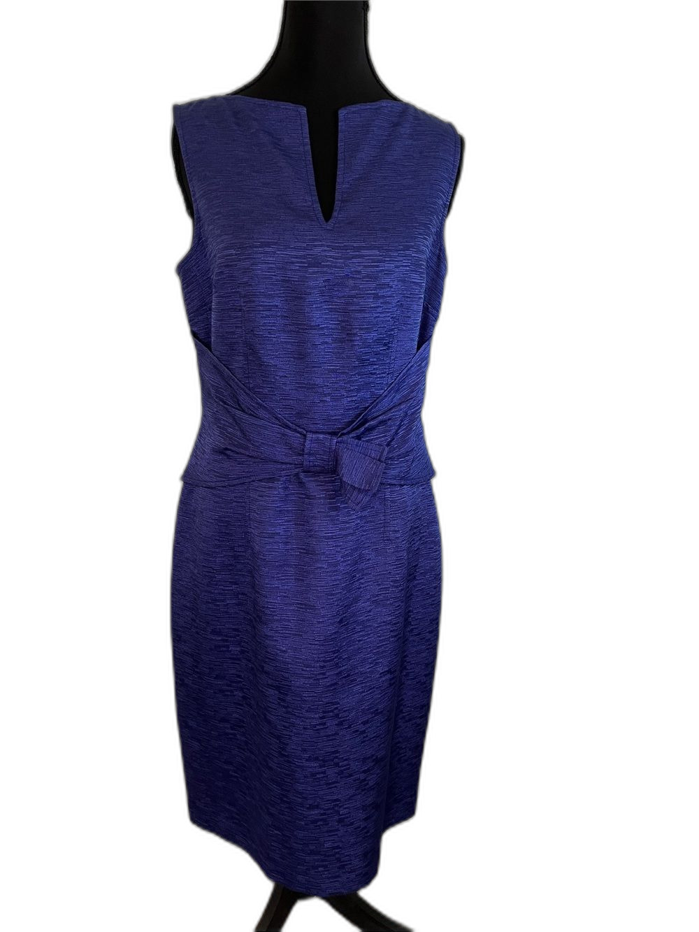 David Meister Royal Blue Purple Textured Sheath Career Cocktail Dress Bow 4
